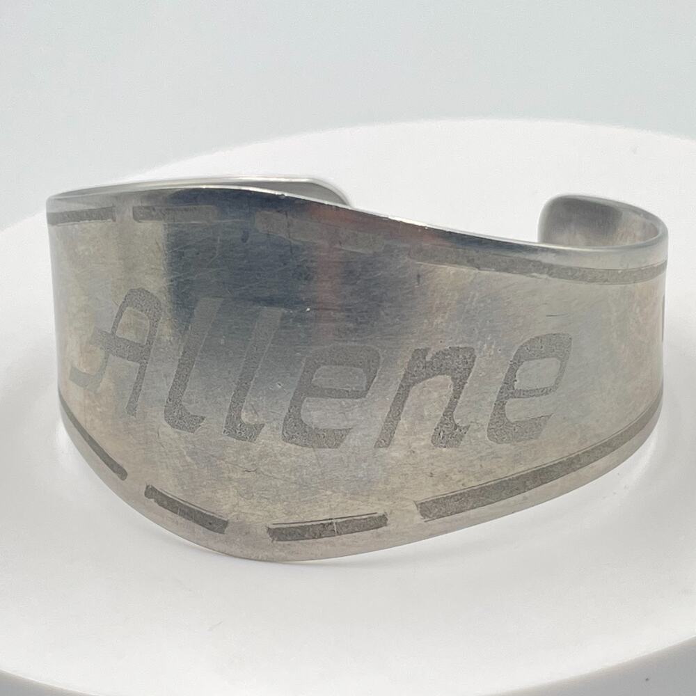 Vintage Personalized Allene Name Etched Silver Tone Cuff Bracelet Retro Boho